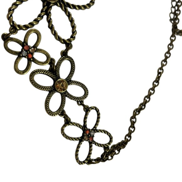 Vtg Nina Ricco Avon Brass Tone Floral Statement Necklace Rhinestones Boho Bib - Picture 6 of 10